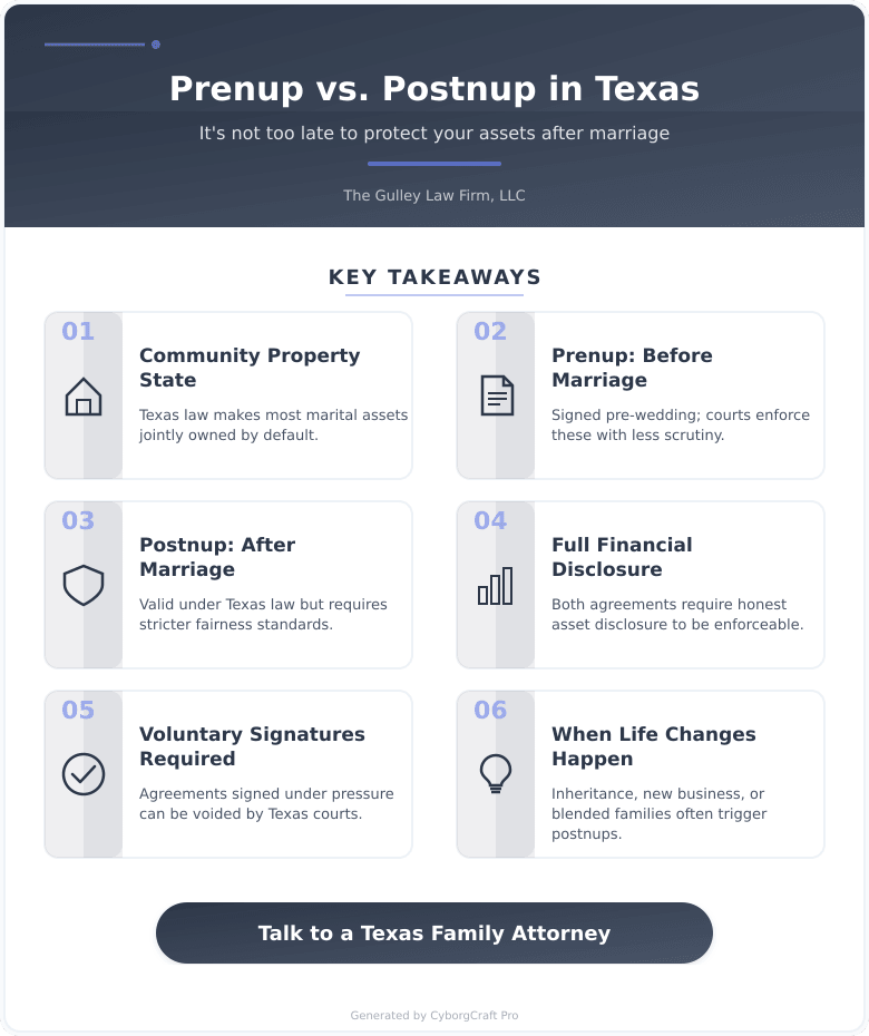 Infographic: Prenup vs. Postnup - Why More Texas Couples Are Having This Conversation After They're Already Married - Key concepts and takeaways