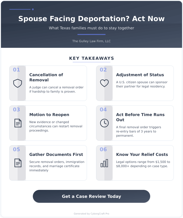 Infographic: Your Spouse Is Being Deported - What Texas Families Need to Do Immediately to Protect Their Life Here - Key concepts and takeaways