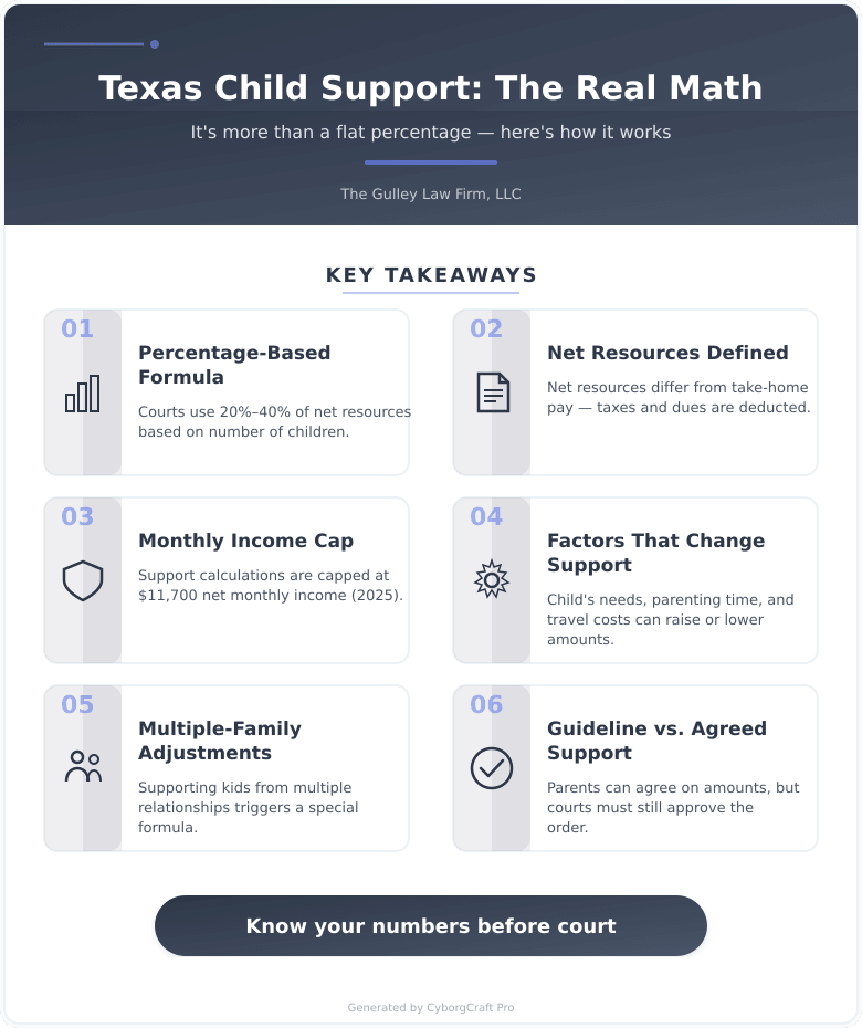 Infographic: Child Support in Texas Is Not a Flat Percentage - Here's How It's Actually Calculated and What Can Change It - Key concepts and takeaways